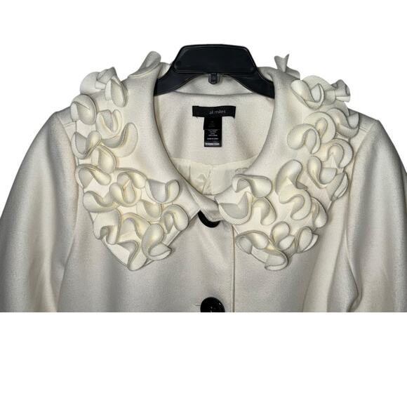 Ali Miles Swing Coat Women Plus Size 1X White Wool A-Line Ruffles Pockets Artsy - Picture 2 of 11